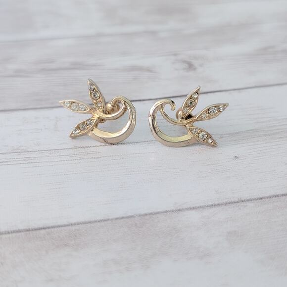 Vintage Screw Back Earrings Classy Elegant Gold Tone & Clear Gem Statement - Picture 2 of 8